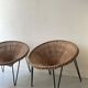 Italian sunflowers armchair in rattan and black metal, 1950s design.
