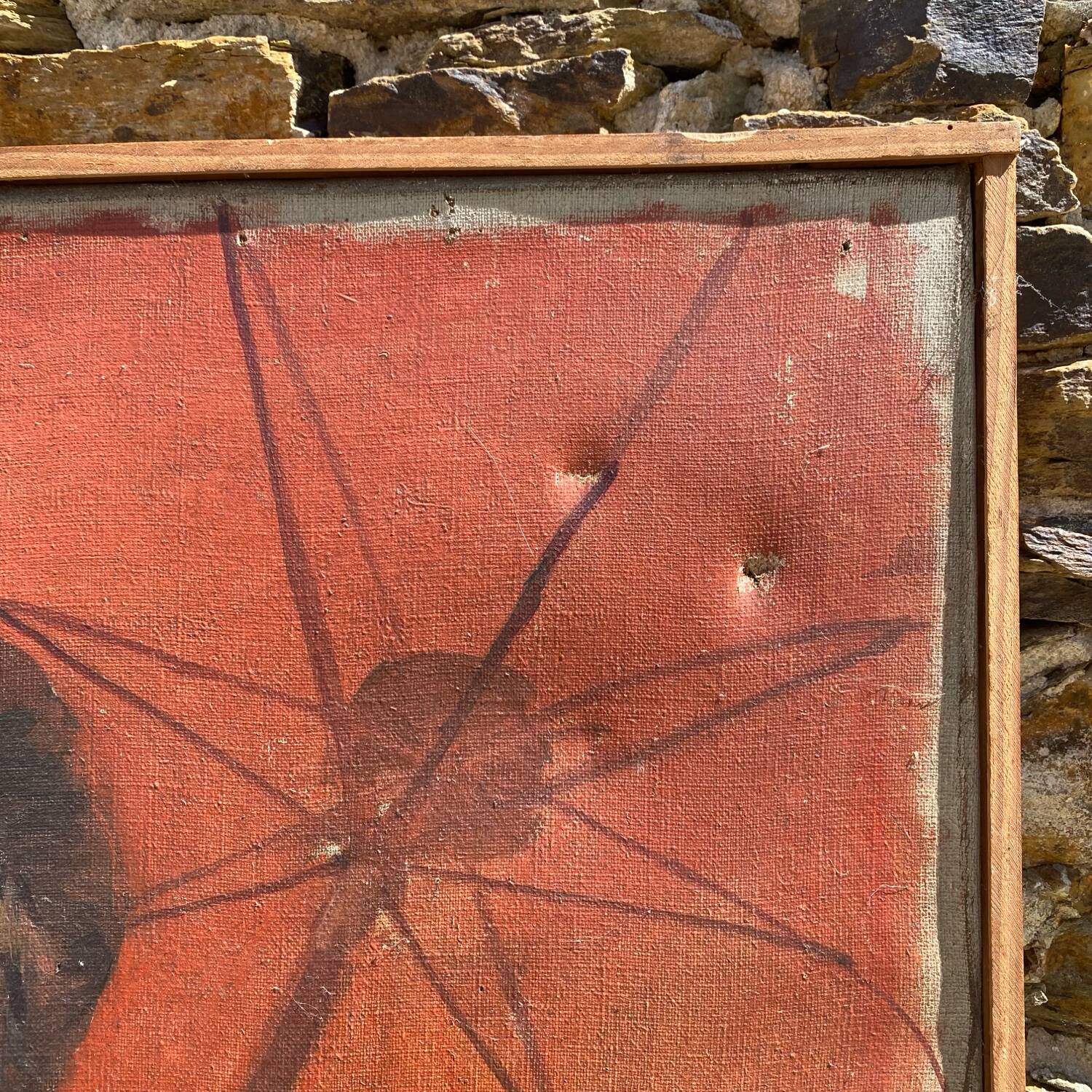 Large old portrait with a parasol, oil on canvas signed, 1917