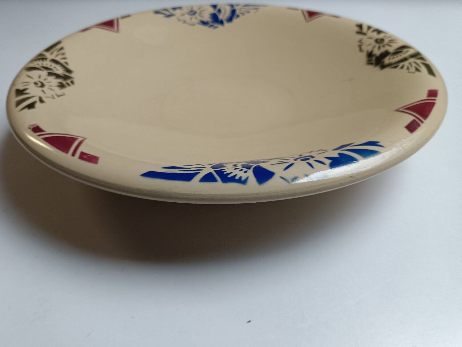 Compotier bas Badonviller art déco beige à fleurs