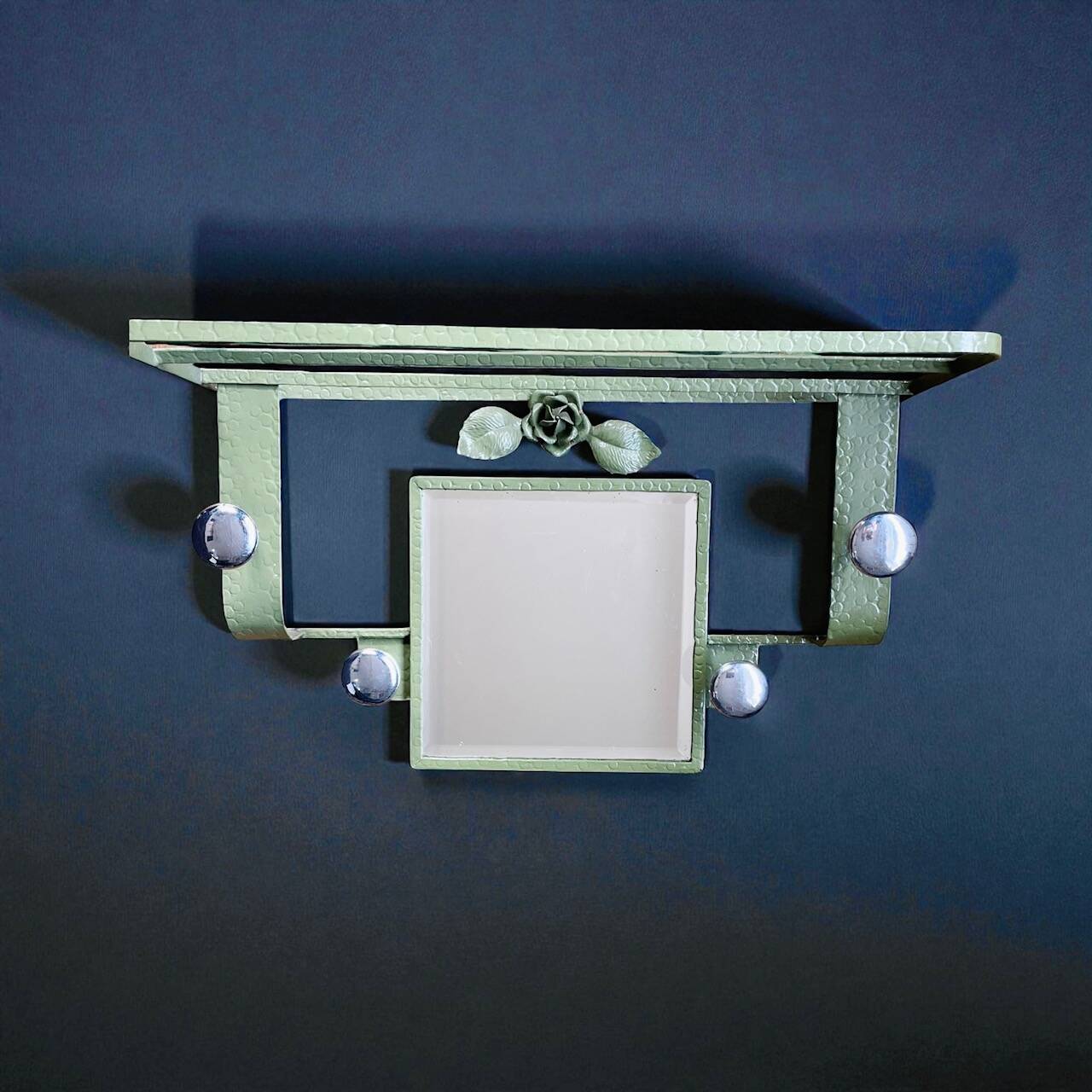 Vintage 1950s Mid Century Khaki Mirror Coat Rack