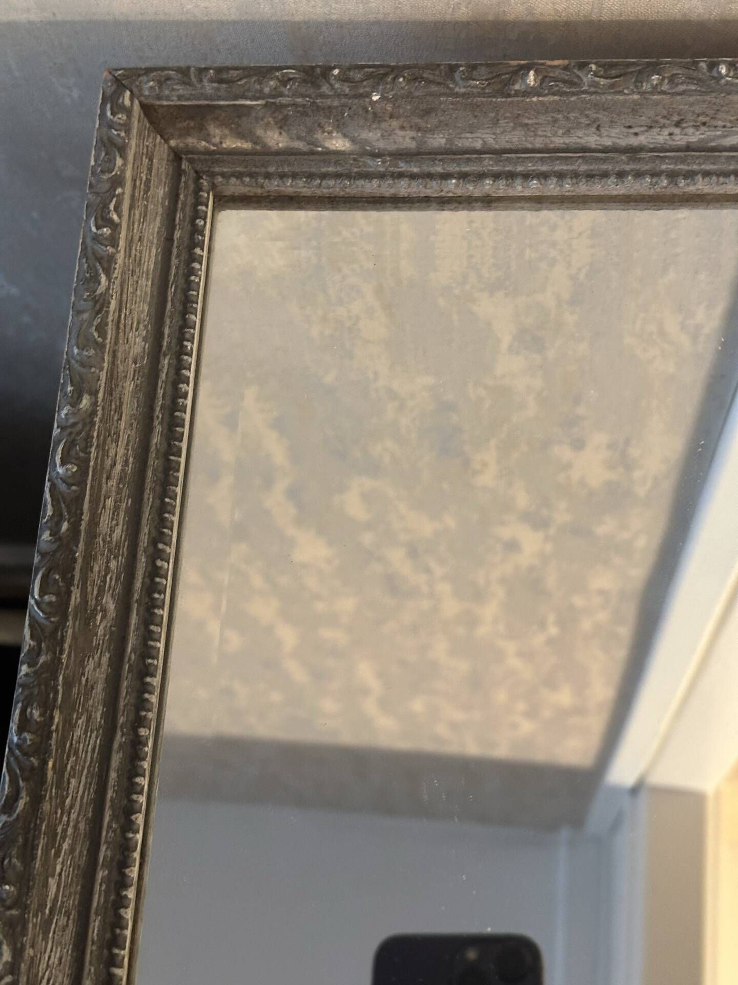 Antique bevelled mirror – Moulded wooden frame in anthracite 30/25 cm