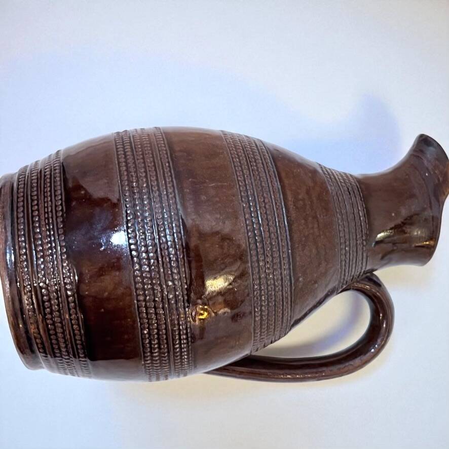 Antique Brutalist Brown Stoneware Pitcher from Berry Vintage Carafe