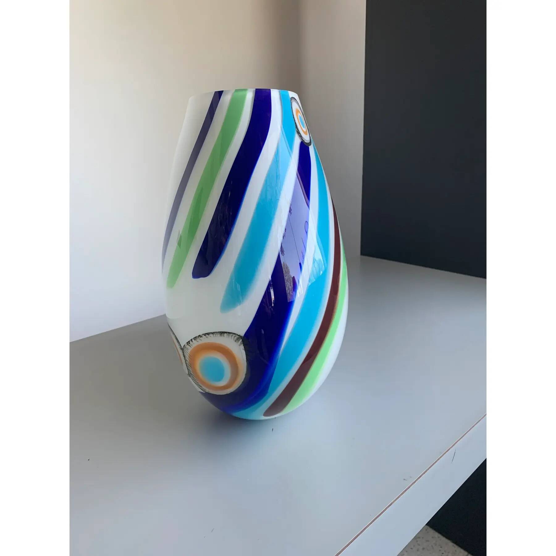 Milky-White Murano Glass Style Table Lamp Featuring a Multicoloured Reeds Vase