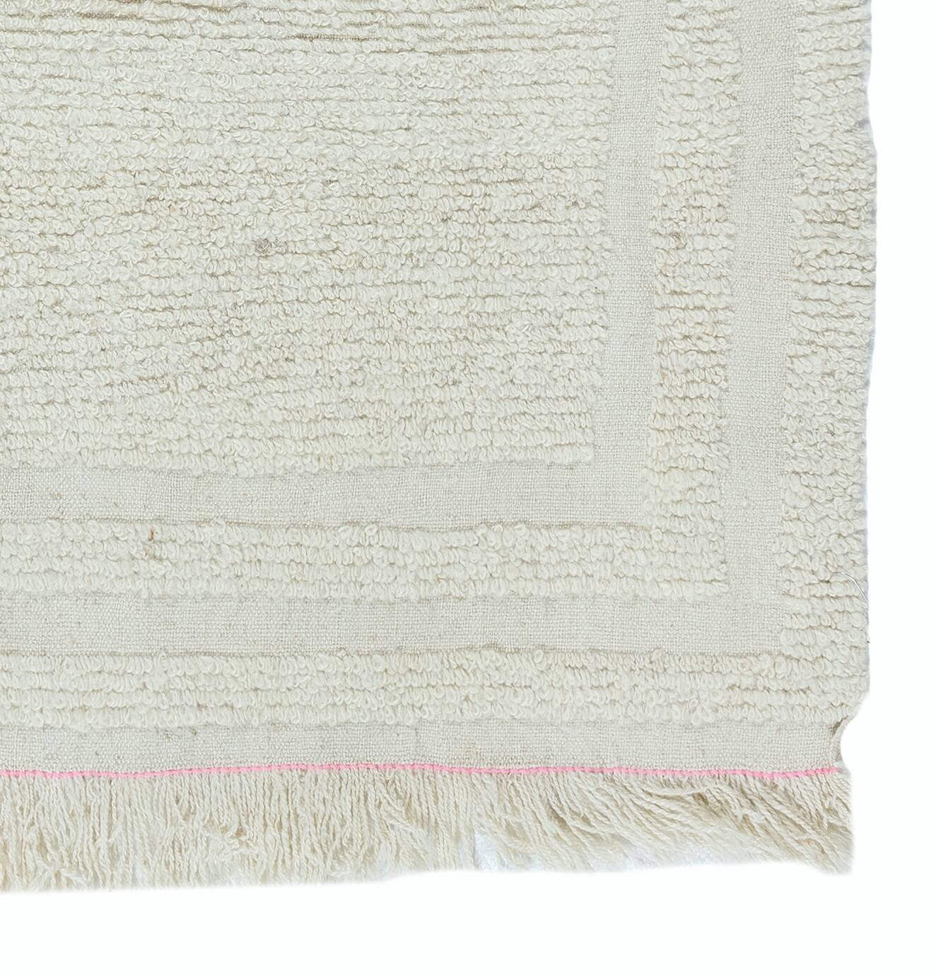 Minimalist Vintage Handmade Turkish Tulu Accent Rug Made of Undyed Beige Wool
