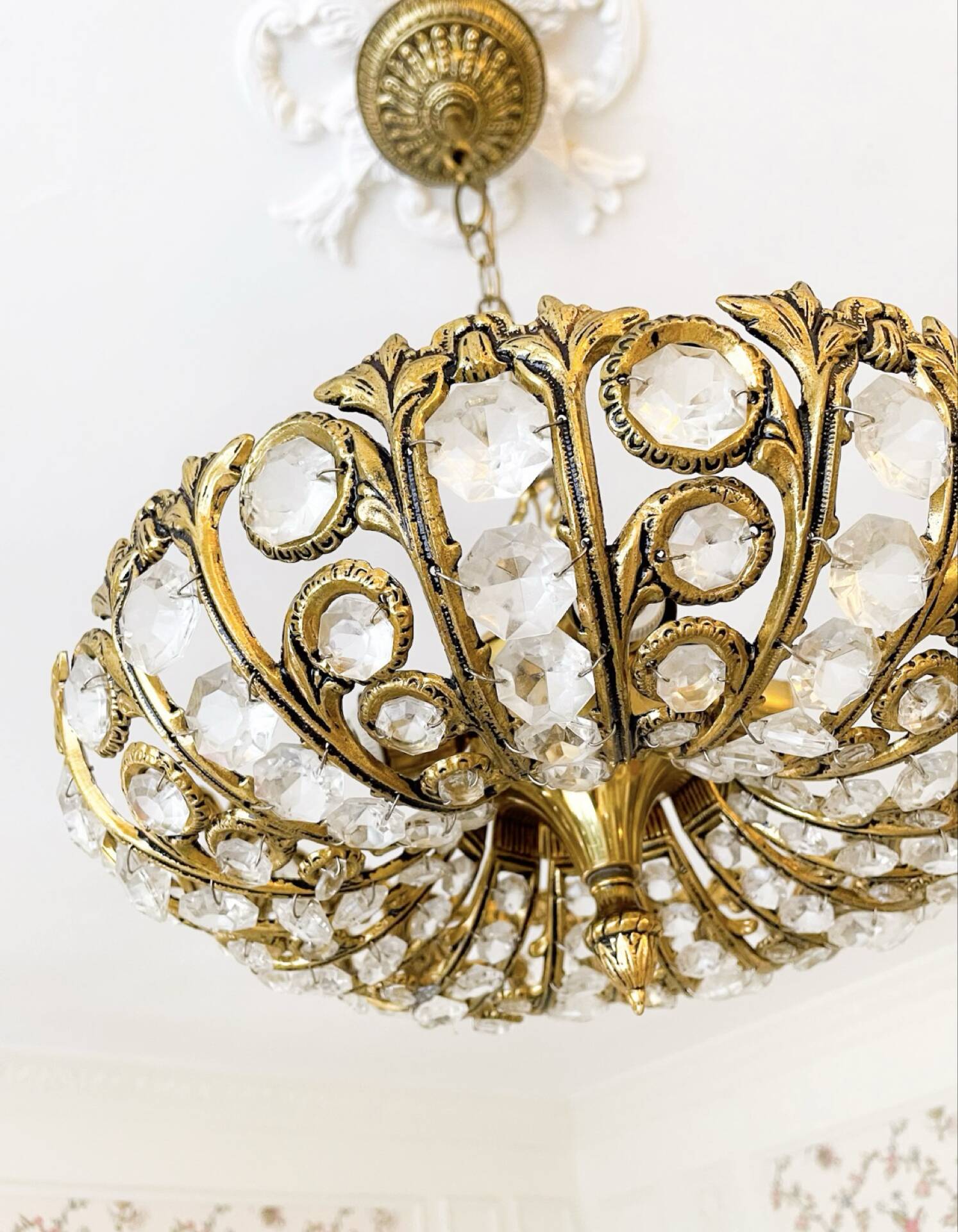 Vintage Palwa suspension in solid brass and crystal.