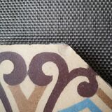 Antique earthenware tile, thick, octagonal shape, polychrome patterns