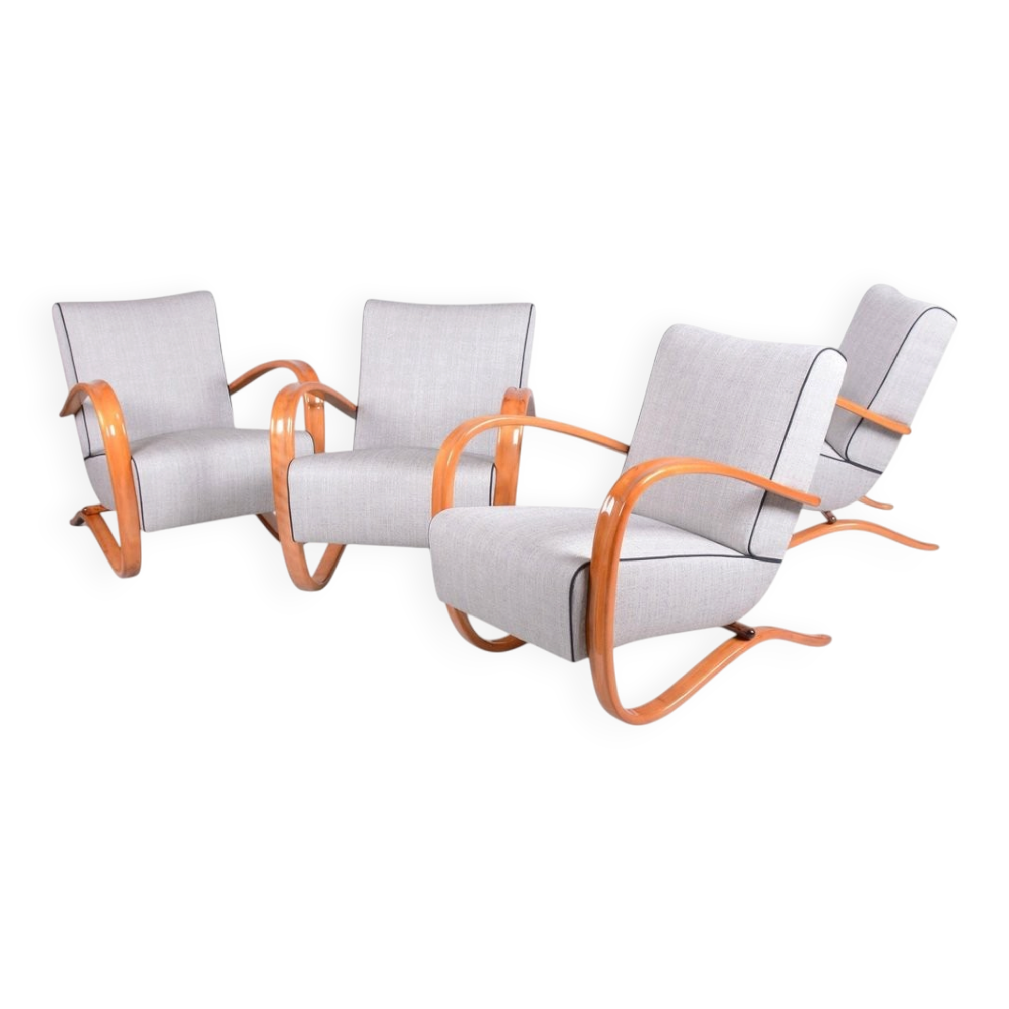 Chaises longues Art Déco H-269 en tchéque par J. Halabala pour Up Závody, années 1930, ensemble de 4