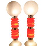 Paire de lampadaires vintage en verre de Murano orange italien de style Space-Age