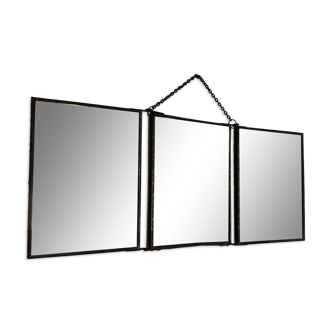 Vintage 1930s triptych mirror depicting a barber, hairdresser, and young dancer