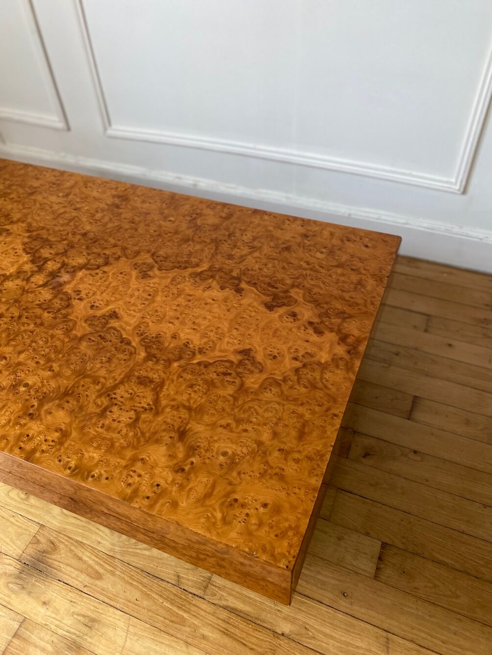 Coffee table in elm magnifying glass Rochebobois vintage