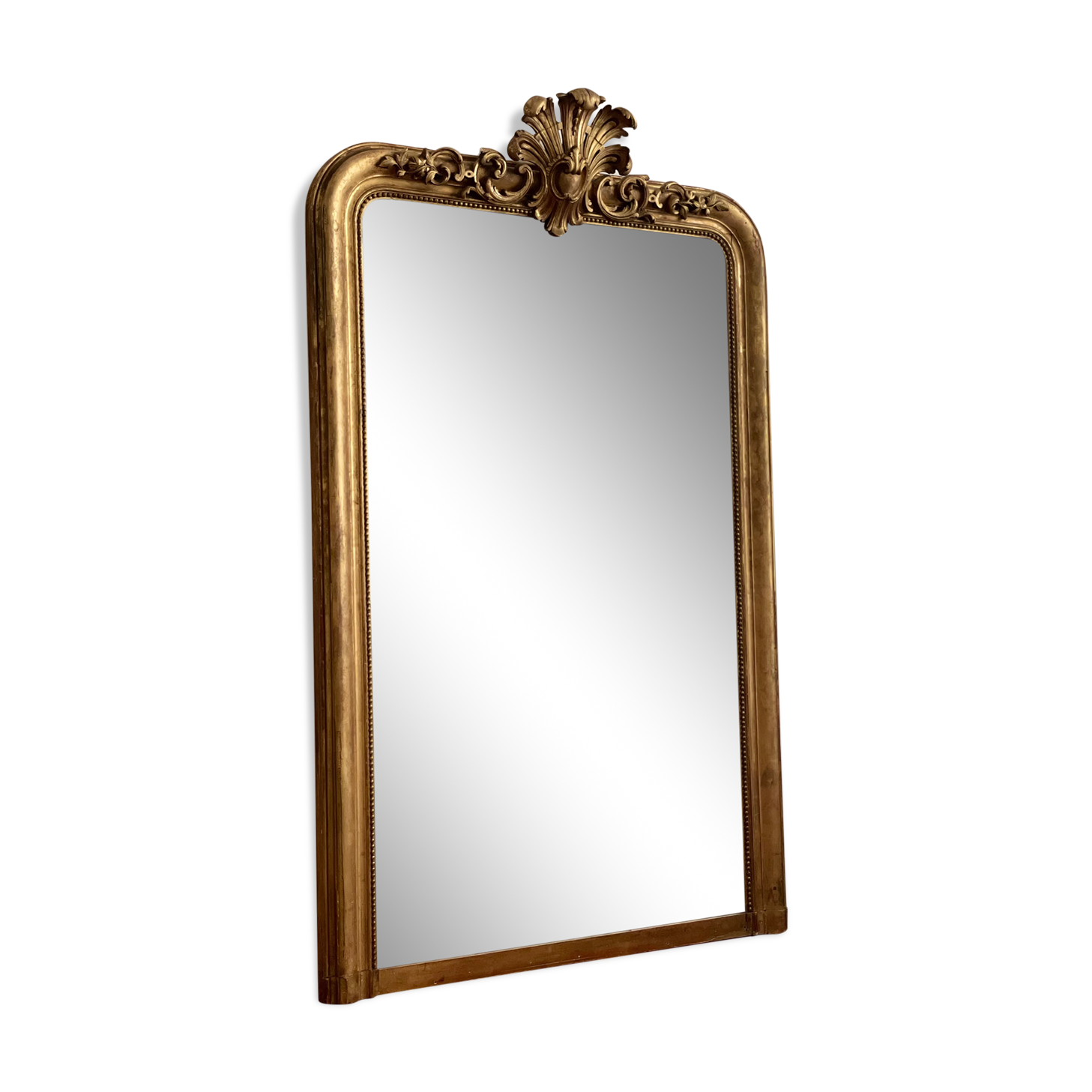 Old mirror louis Philippe Dore gold leaf pediment gilded fireplace