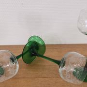 Set of 4 old Alsatian green stemmed wine glasses with vine decor engraved crystal arc
