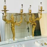 St Louis XV wall lights in solid gilded bronze with curved branches