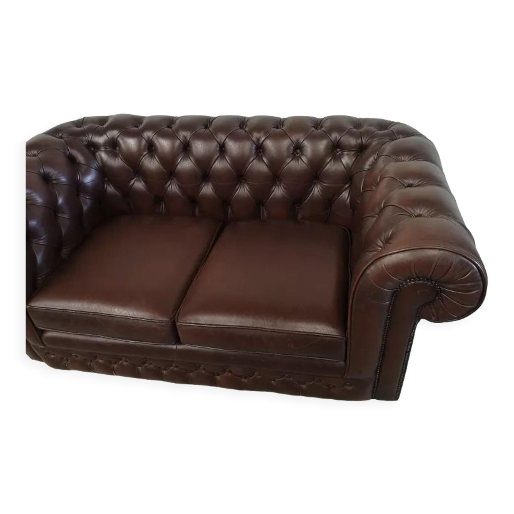 Brown leather chesterfield sofa two places