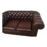 Brown leather chesterfield sofa two places
