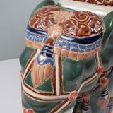 Large vintage ceramic elephant in glazed finish, stool or side table.