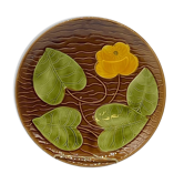 Plat en céramique, sarreguemines france vintage, fleur jaune