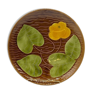 Ceramic dish, Sarreguemines France vintage, yellow flower