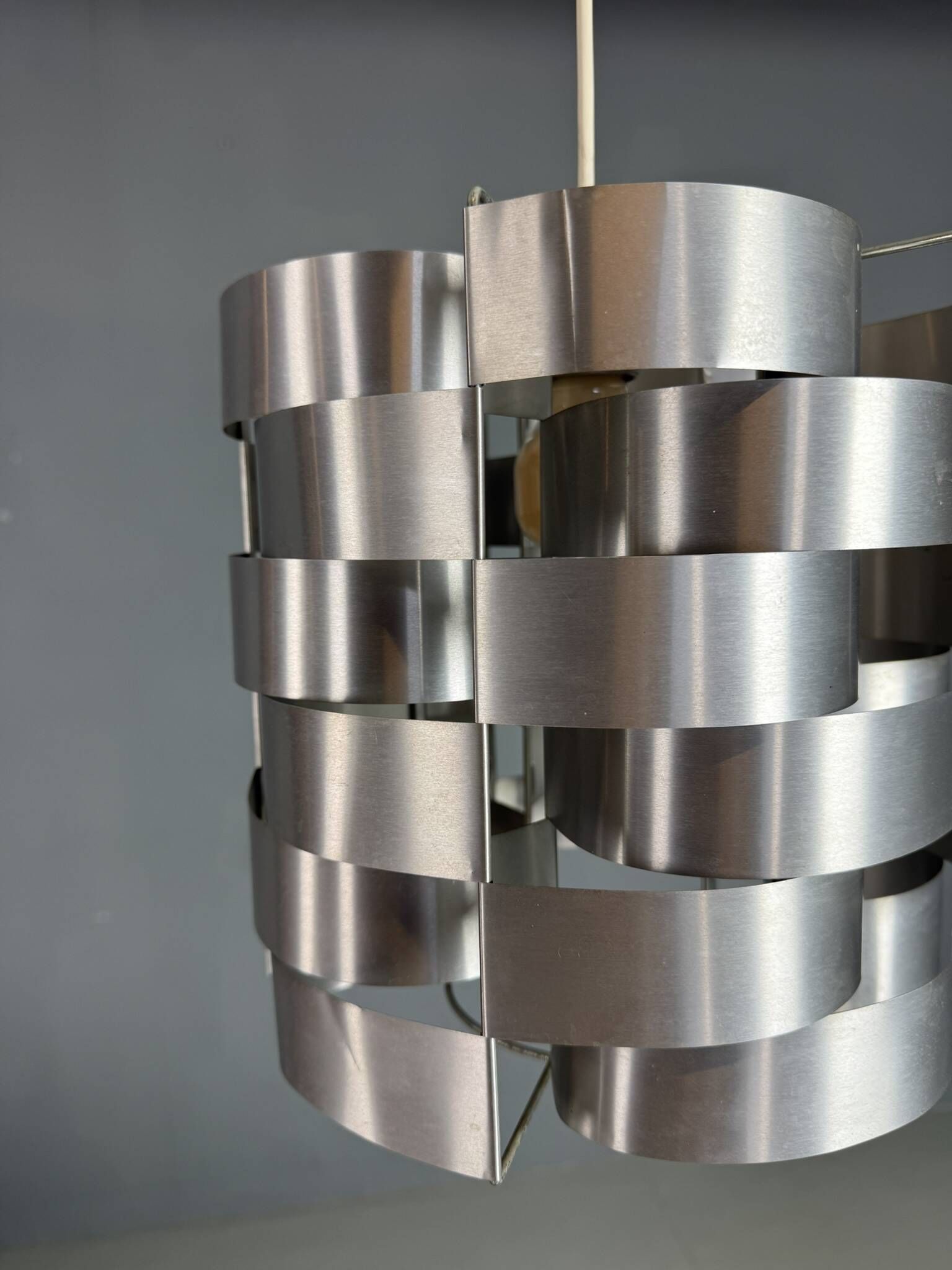 Max Sauze aluminum pendant lamp, mid-century modern, France, 1970s