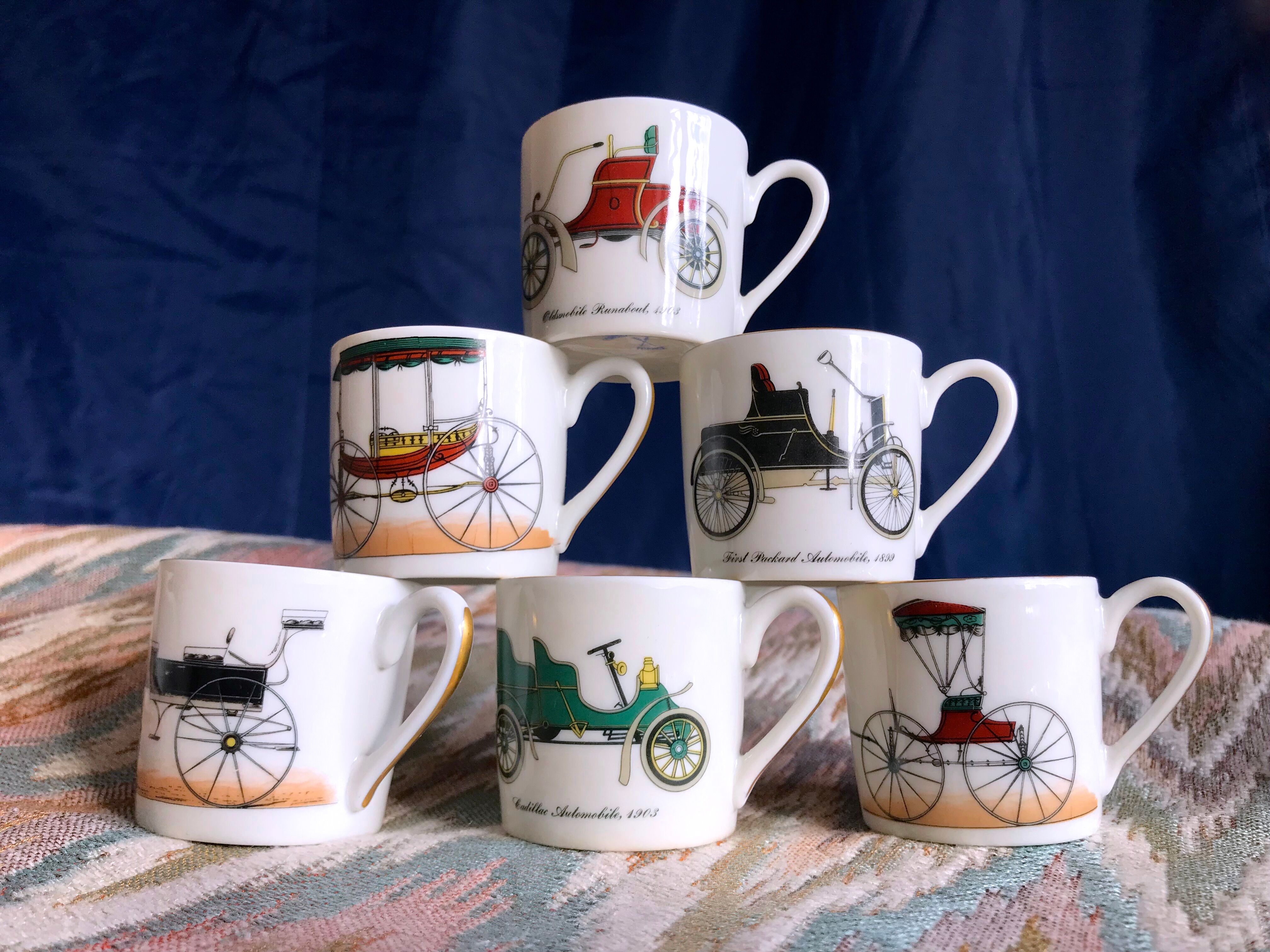 Vintage mocha service collection 6 cups cars real limoges porcelain of paris