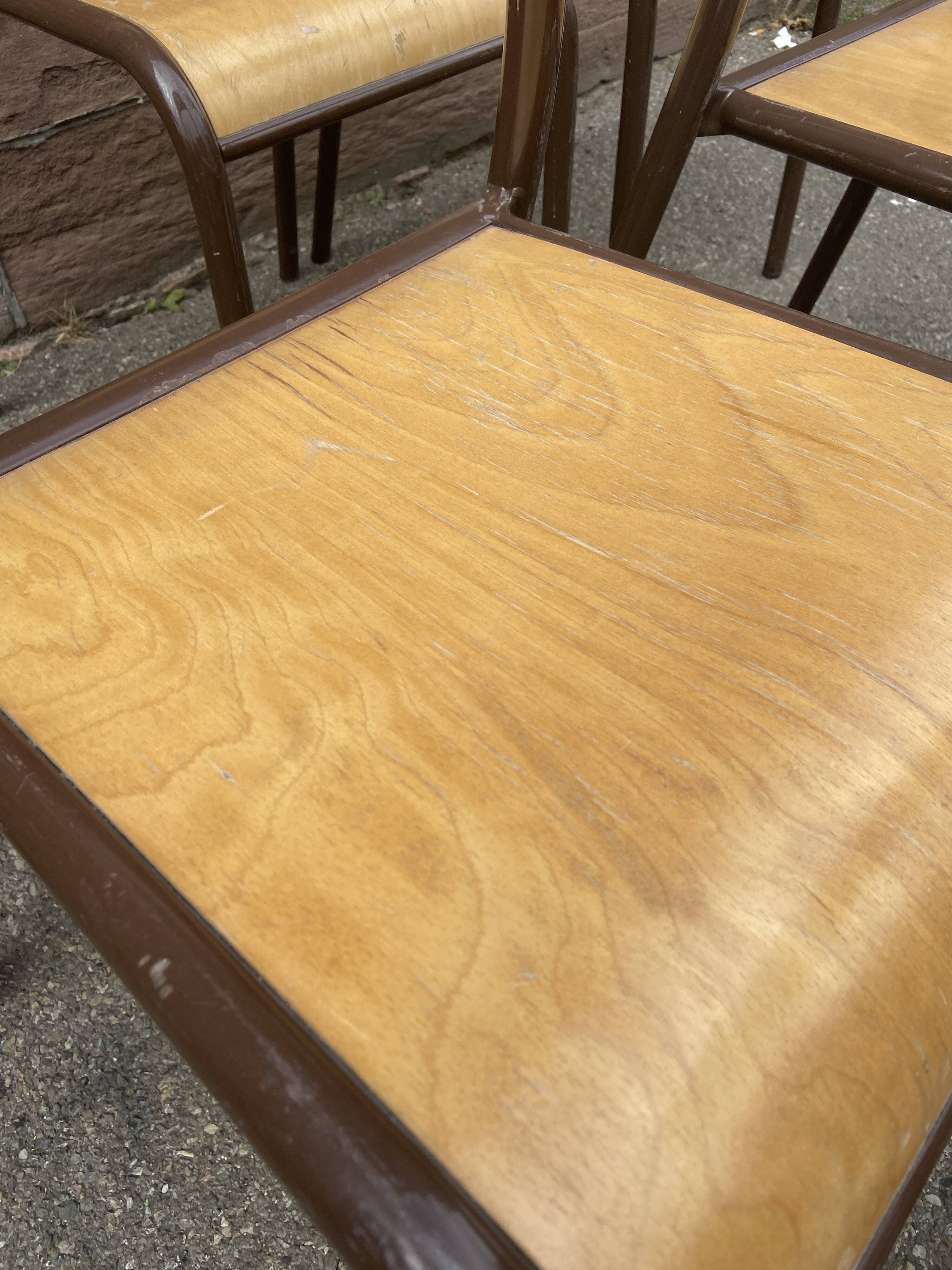 Set of 6 vintage industrial school chairs for communities mullca delagrave tube & wood