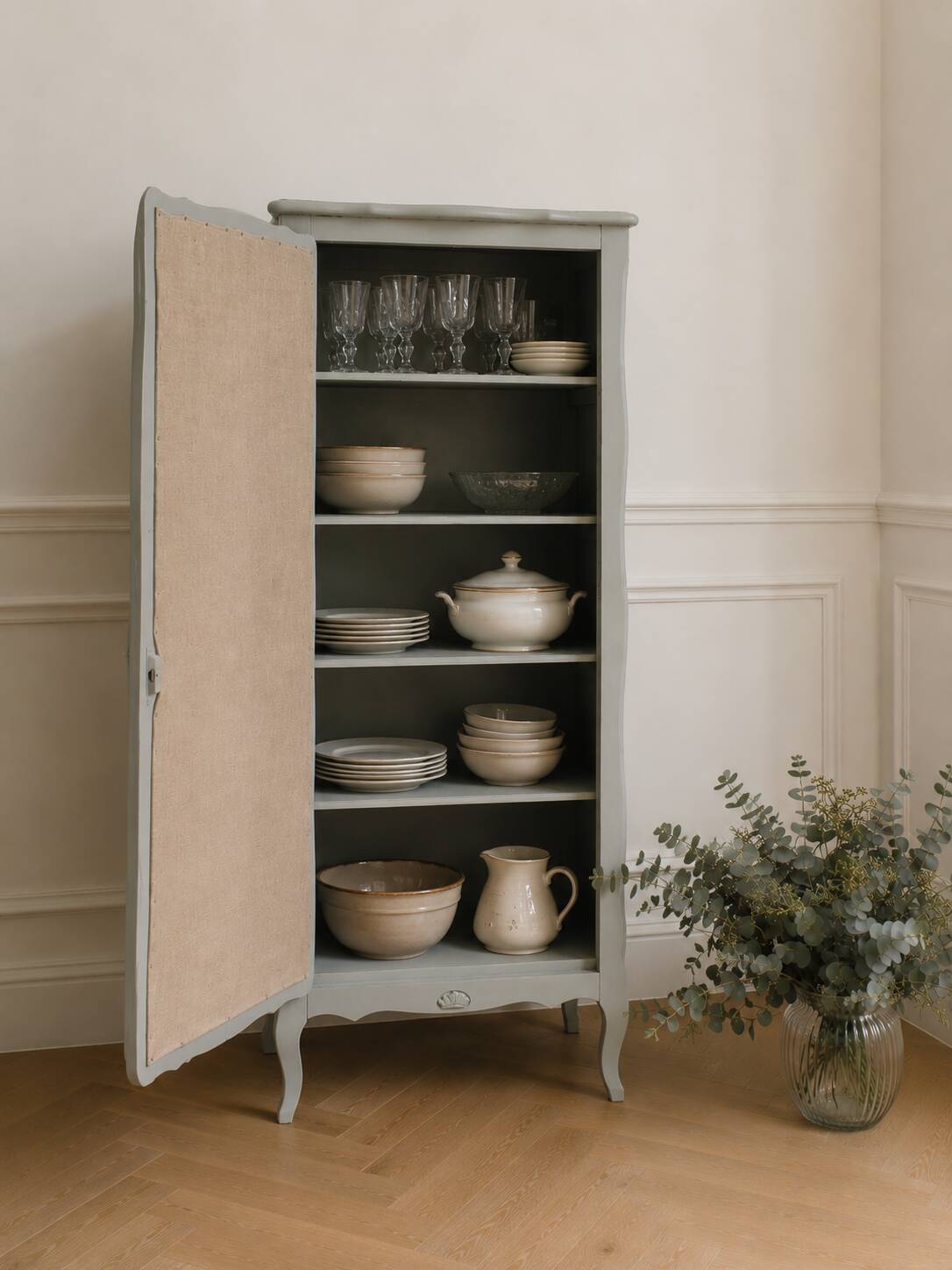 Re-enchanted vintage wardrobe in grey-green.