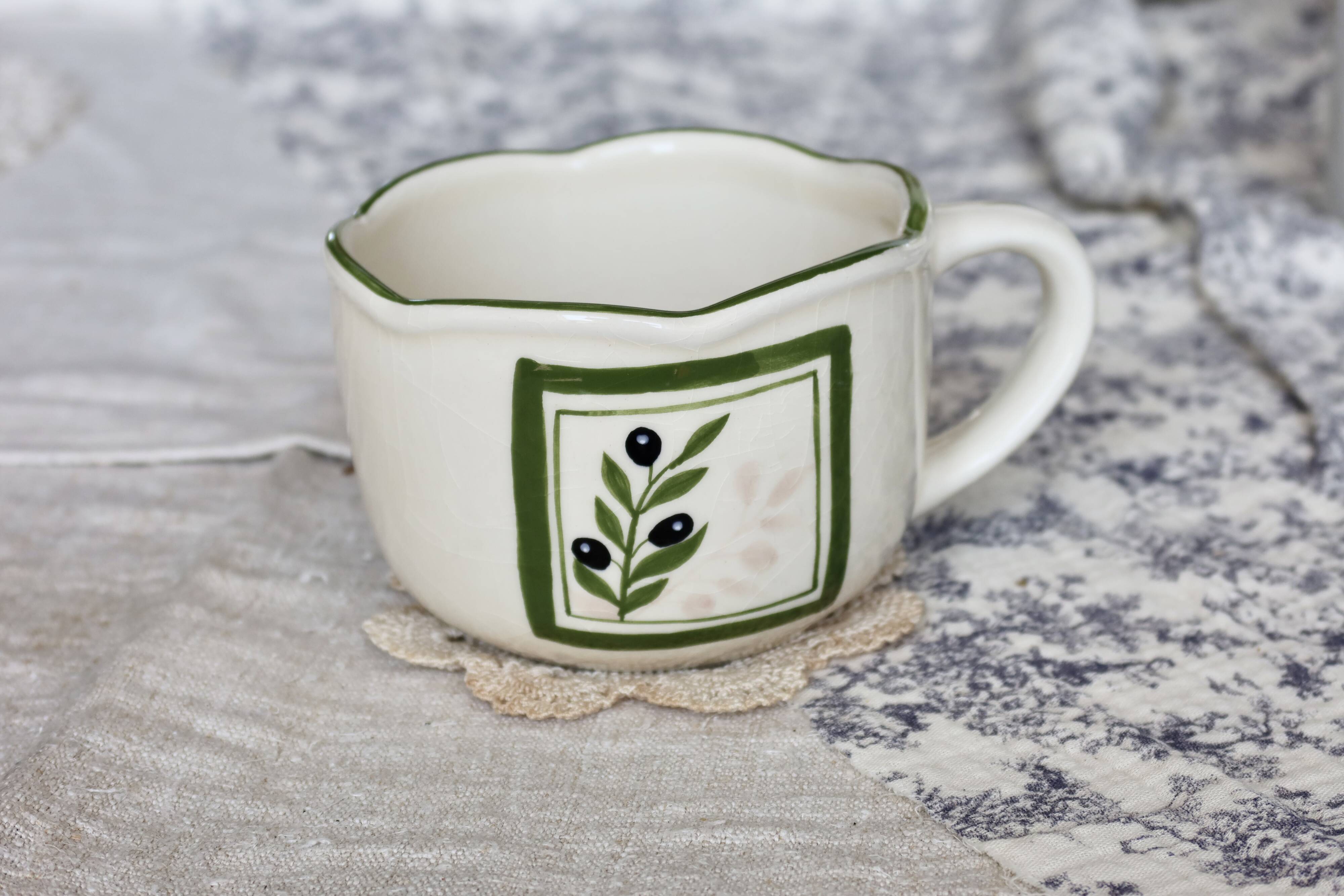 Vintage porcelain mug / large cup – Olive pattern