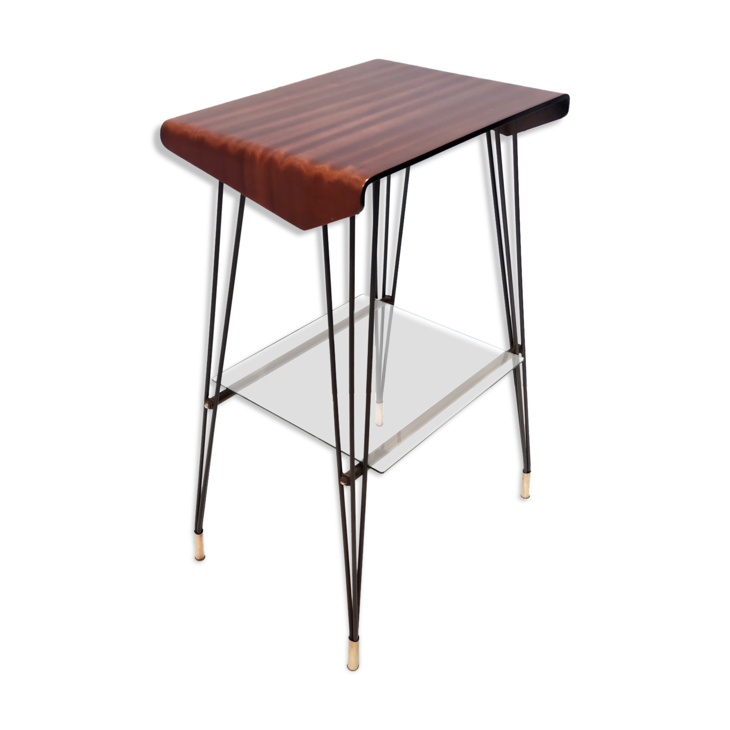 Vintage tv stand/ side table with an ebonized beech top and an iron frame, italy