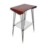 Vintage tv stand/ side table with an ebonized beech top and an iron frame, italy