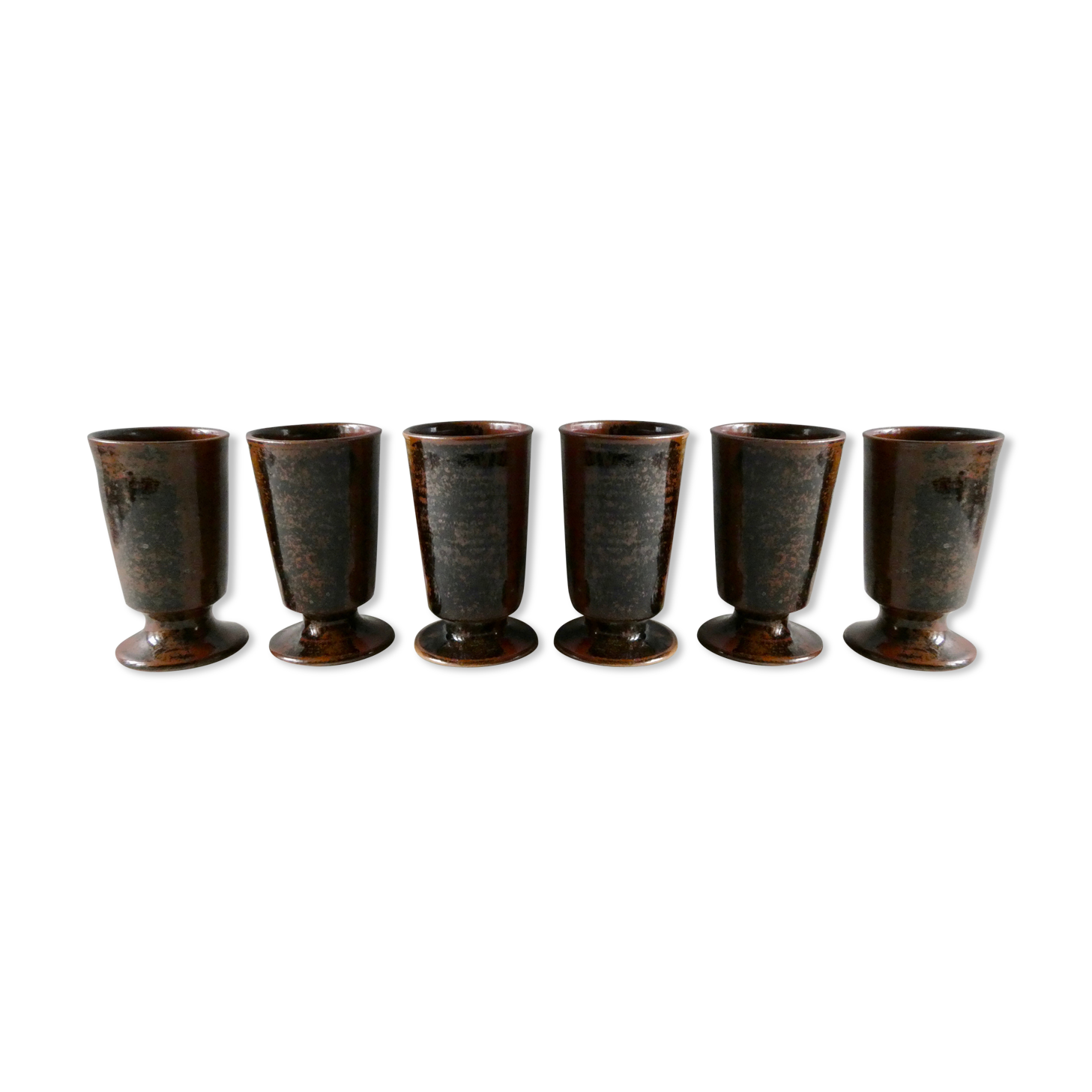 Set of 6 enamelled stoneware mazagrans by Isabelle Roger and Pierre Bernier.