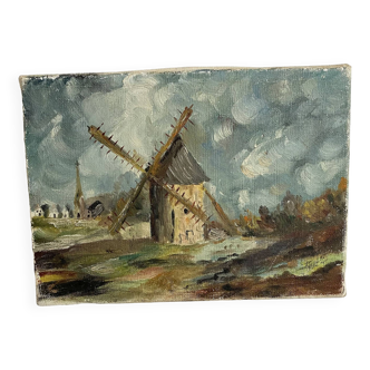 Toile, Peinture paysage campagne  moulin