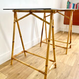 Rattan desk and smoked glass tray