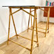 Rattan desk and smoked glass tray