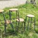 Set of 9 green / blue chains industrial stool years '50s including 8 low and a top