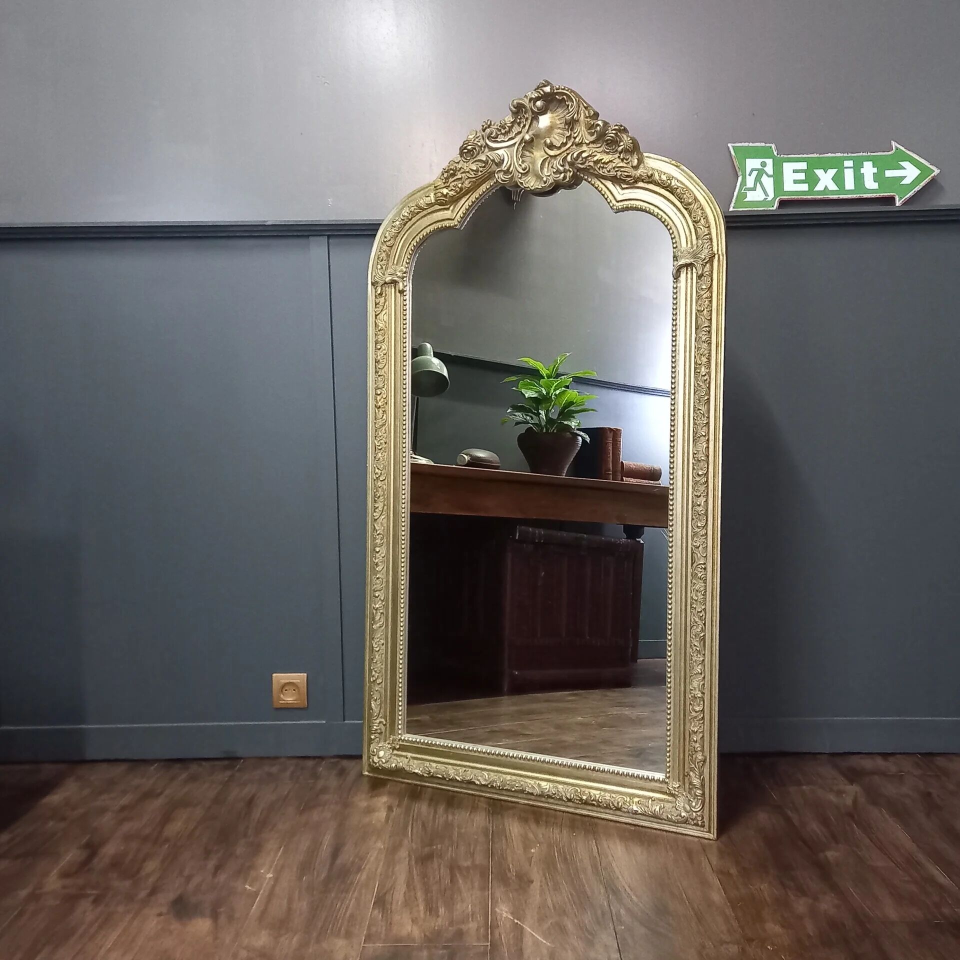 Large vintage French mantel mirror baroque wooden frame