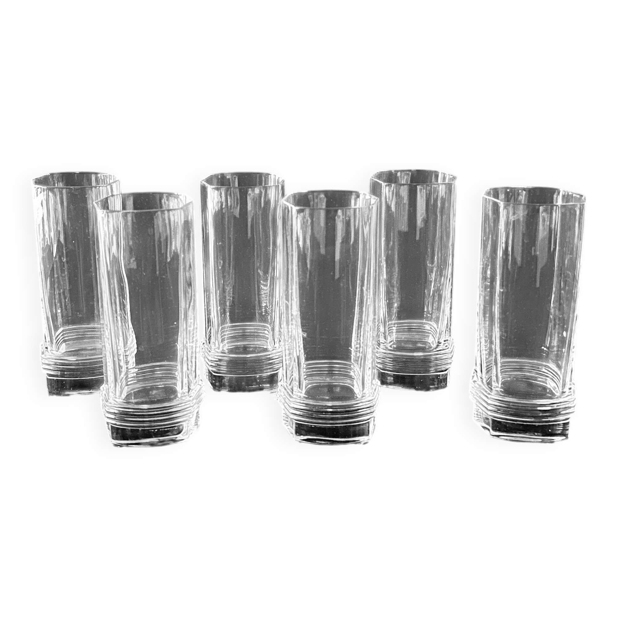6x Christian Dior Crystal Longdrink Glasses - 1980s Art Deco Revival