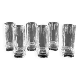 6x Christian Dior Crystal Longdrink Glasses - 1980s Art Deco Revival