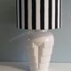 Vintage Ikea table lamp in white ceramic, Memphis style with black and white lampshade.