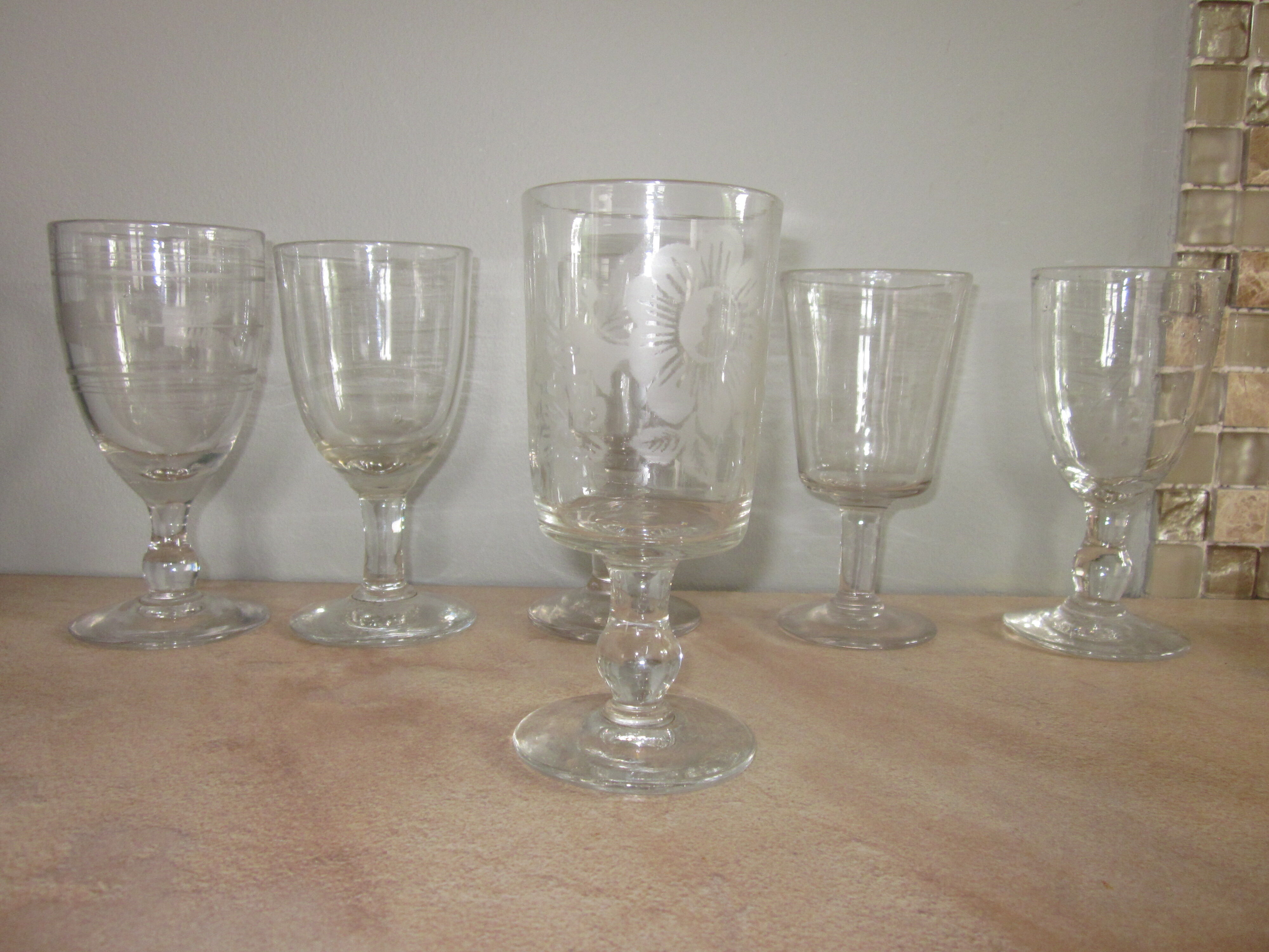 6 old bistro glasses from 1900-1920