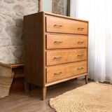 Vintage chest of drawers with compass feet, oak, original patina, 1950s