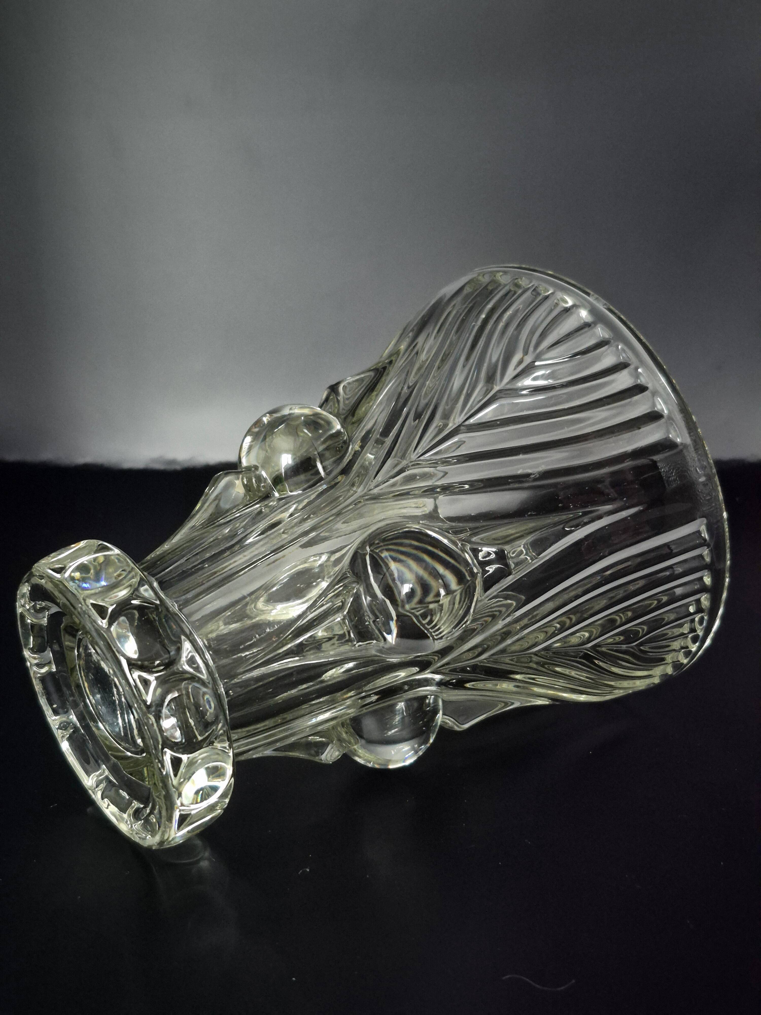 Vintage thick moulded glass/crystal vase Sculptural design Art Deco