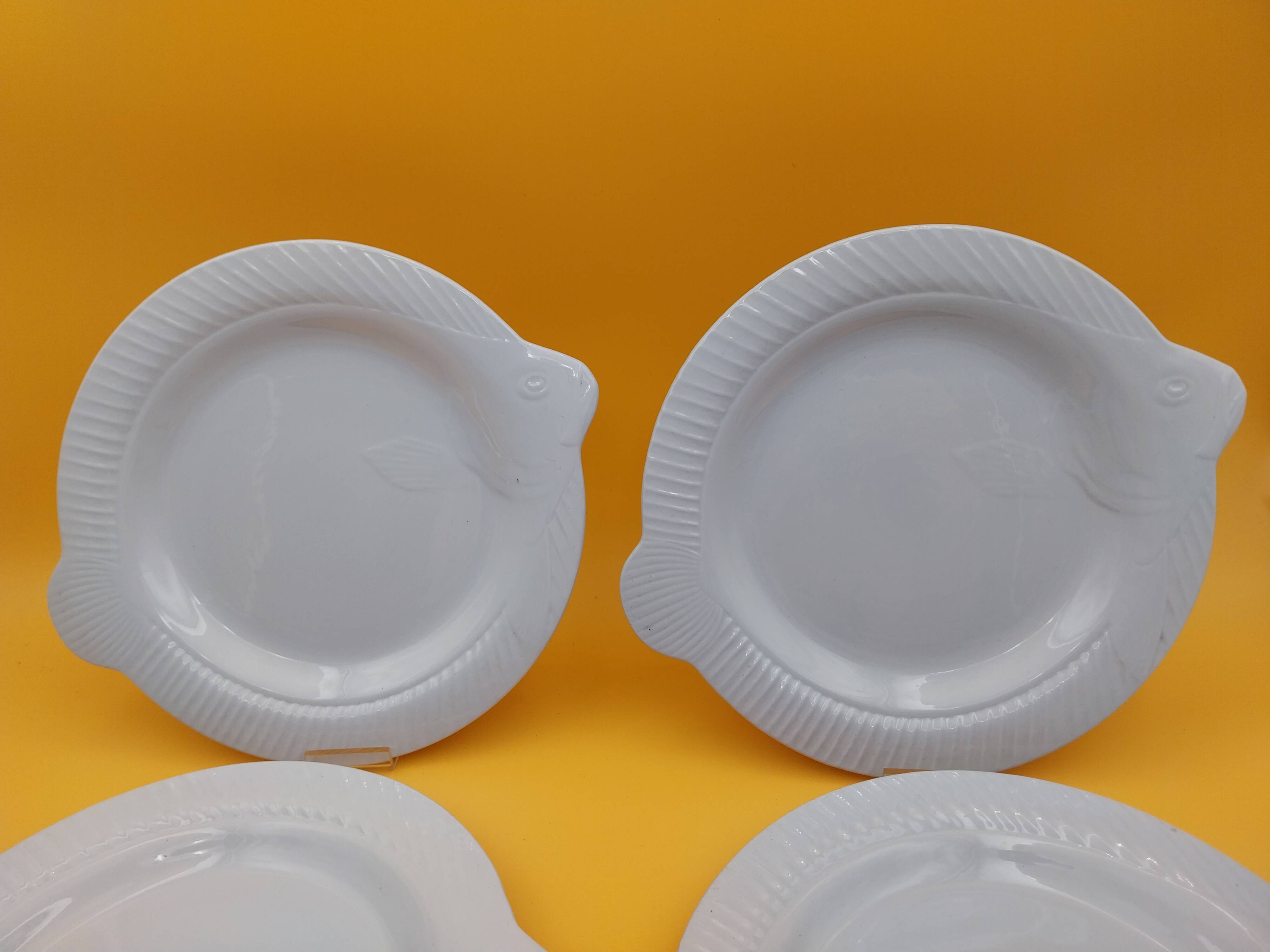 6 Sarreguemines blue fish plates
