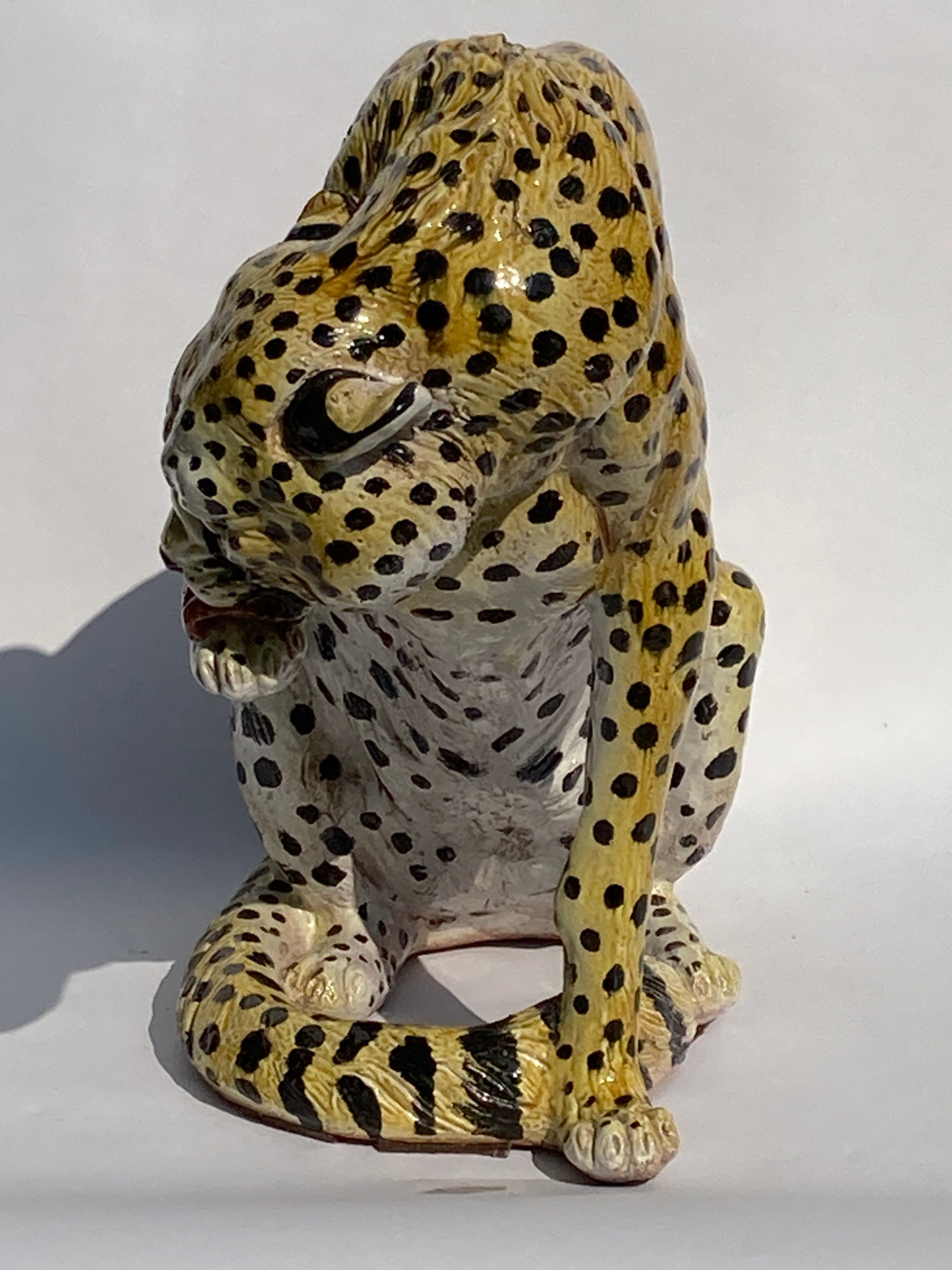 Terracotta ceramic cheetah or leopard statue, 1950s