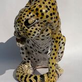 Terracotta ceramic cheetah or leopard statue, 1950s