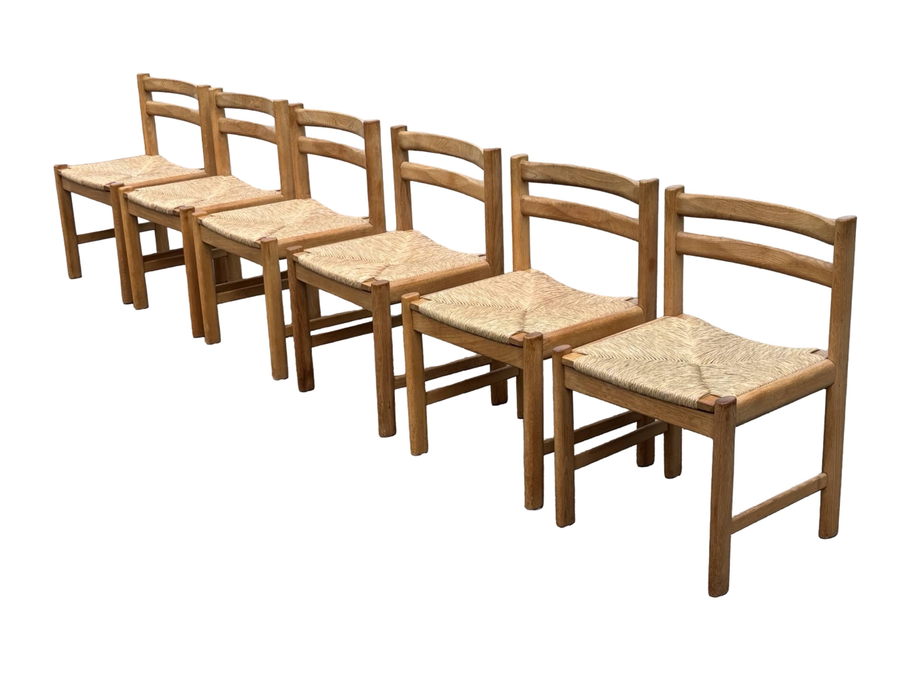 Vintage dining chairs set of 6 oak and rattan design minimalist design