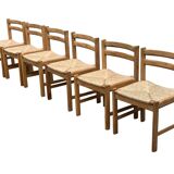 Vintage dining chairs set of 6 oak and rattan design minimalist design