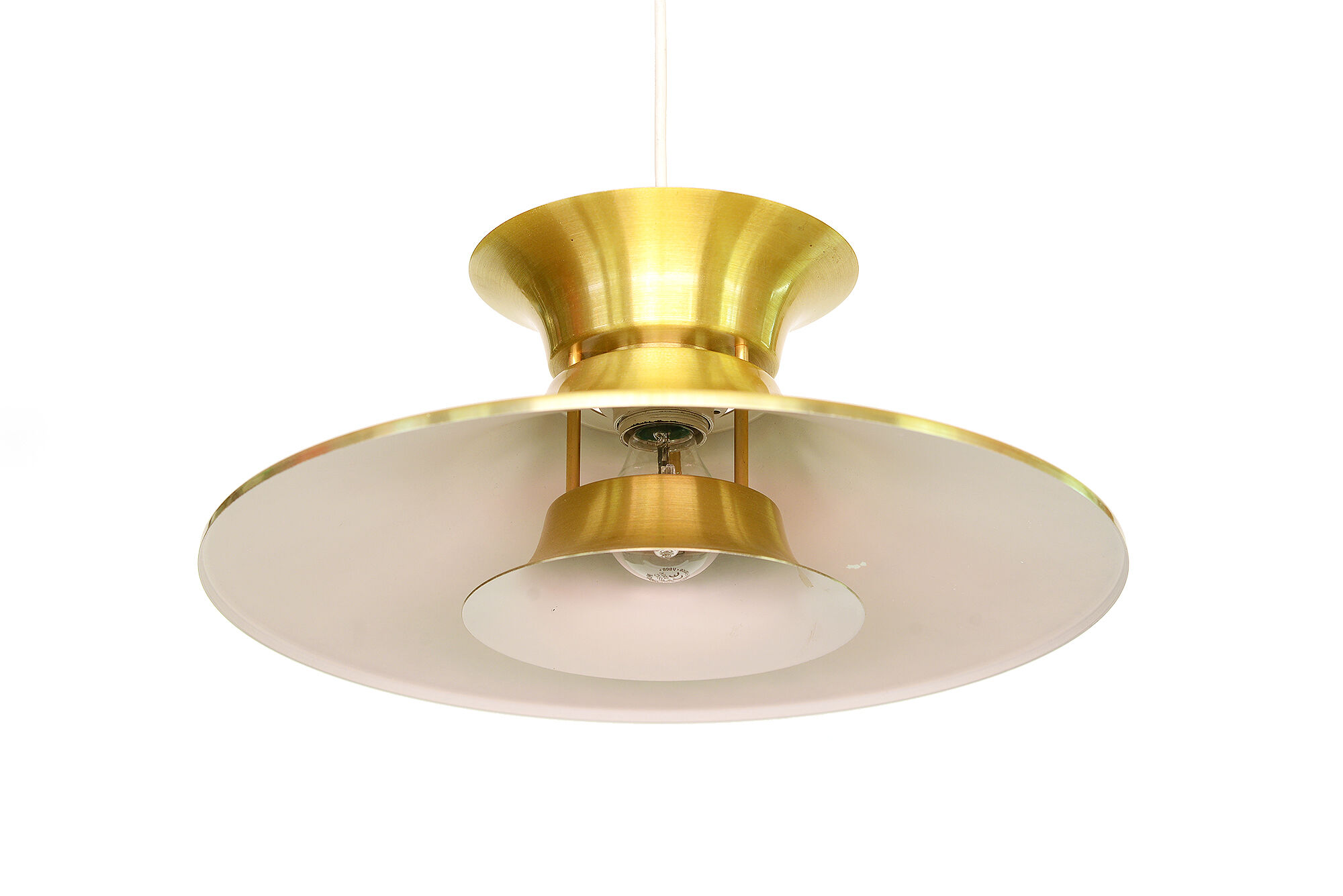 Brass colored aluminium pendant light, Denmark 1970s