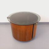 Round Italian teak coffee table swivel bar by Eugenio Gerli for Tecno