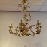 Lustre en métal doré et fleurs en verre, 1970