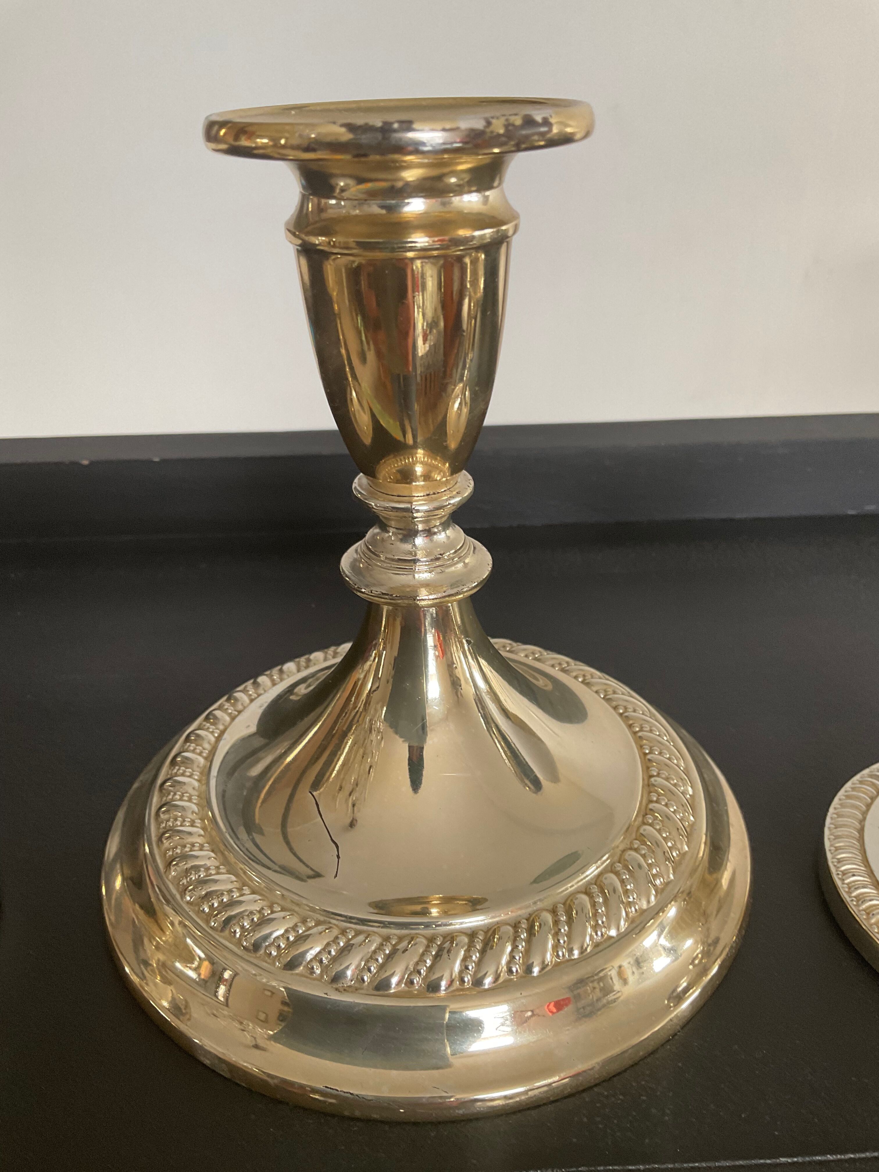 Series of 3 vintage candle holders in silver metal 70s